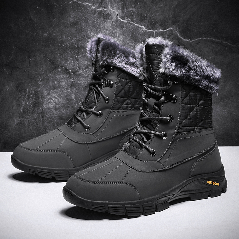 (Limited Time Sale 49%off)Men's Winter Warm Thick Leather Platform Fur Lined Snow Boots Waterproof Non-slip Wear-resistant Winter Boots