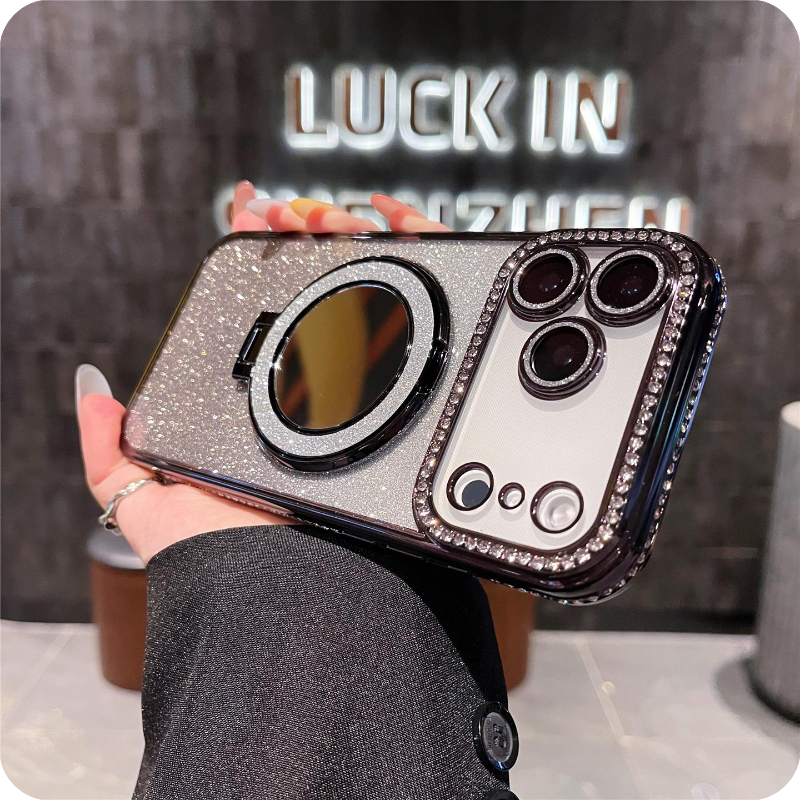 Gradient Diamond Glitter Mirror Stand Case for iPhone Series