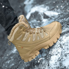 Men's Genuine Leather Warm Snow Boots Waterproof Non-Slip Winter Hiking Boots