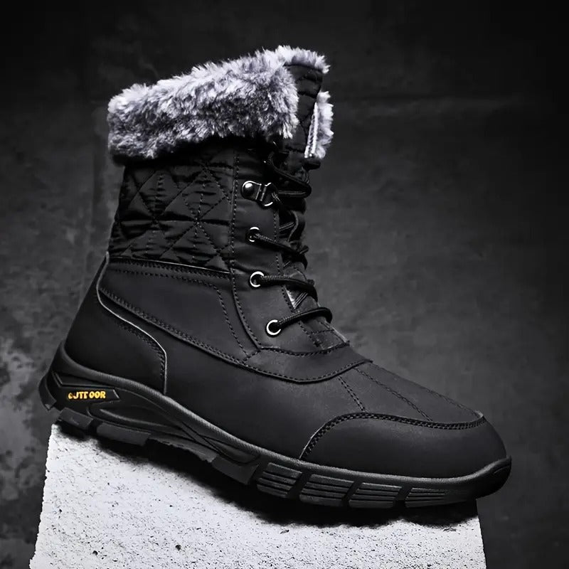 (Limited Time Sale 49%off)Men's Winter Warm Thick Leather Platform Fur Lined Snow Boots Waterproof Non-slip Wear-resistant Winter Boots