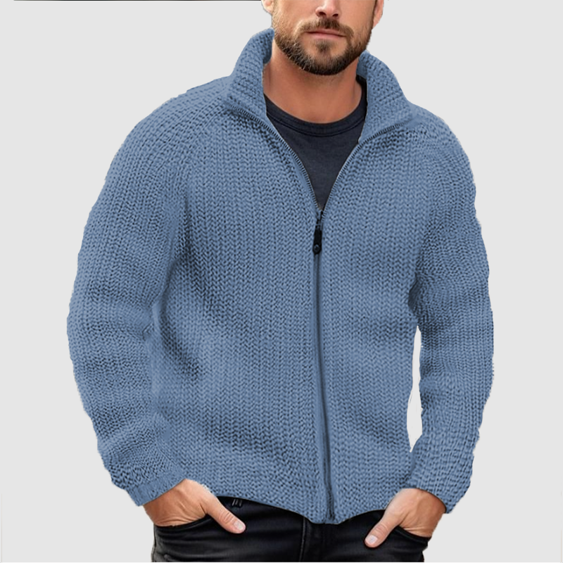 CLEARANCE SALE Men's Cardigan Solid Zipper Turtleneck Thick Knit Woolen Sweater Coat