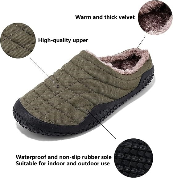 (Limited Time Sale 49%off)Men slippers home winter indoor warm plush shoes thick bottom waterproof leather house slippers cotton shoes