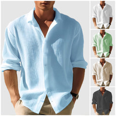 Men's  casual lapel solid color long sleeve button top