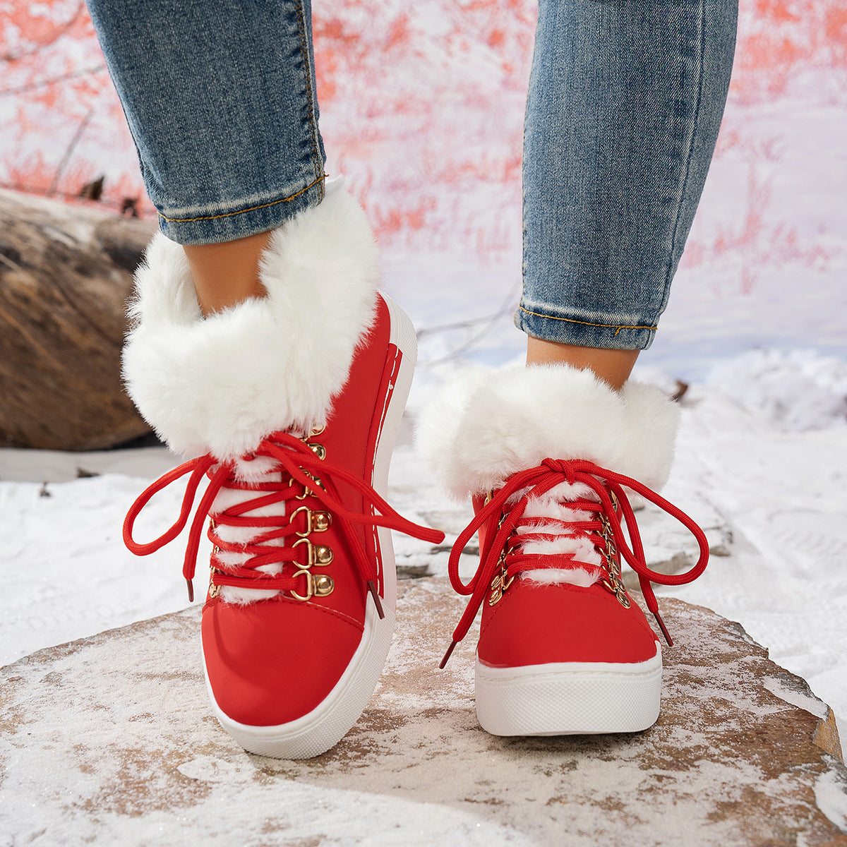 Women's Winter Thick Wool Lace-up Warm Boots