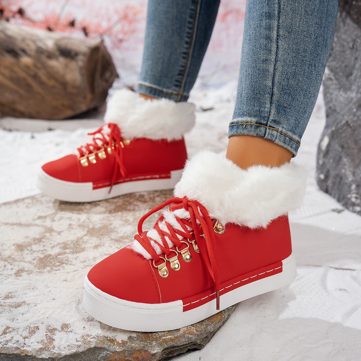 Women's Winter Thick Wool Lace-up Warm Boots