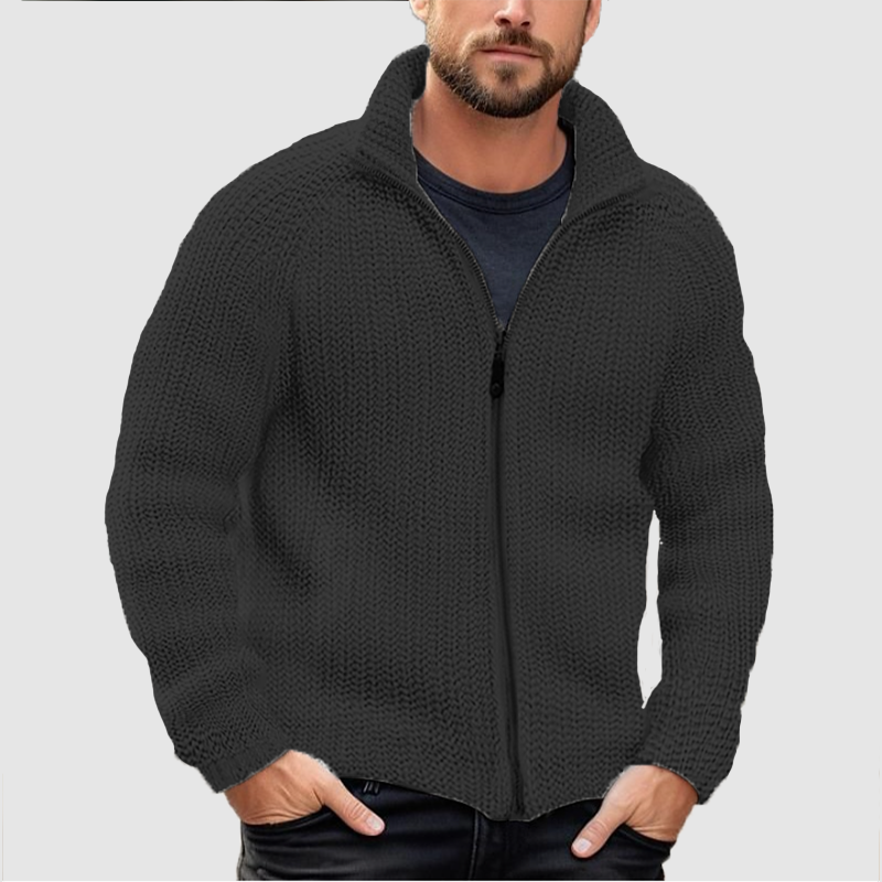 CLEARANCE SALE Men's Cardigan Solid Zipper Turtleneck Thick Knit Woolen Sweater Coat