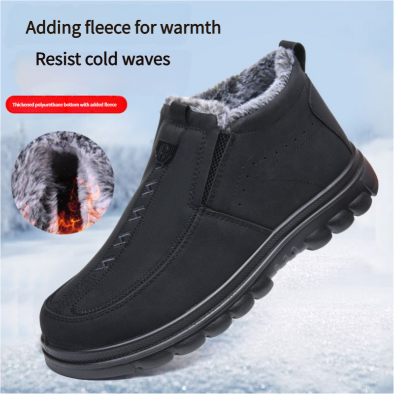 (Limited Time Discount 70% off)Men's Winter Warm Genuine Leather Flannel Lined Orthopedic Boots Arch Support Waterproof Non-Slip Boots