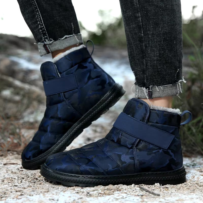 (Limited Time 70% Discount Event) Men's 2024 Winter New Warm Waterproof Non-Slip Puncture-Resistant Velcro Slip-On Snow Boots Ankle Support Orthopedic Wide Toe Arch Support Cotton Shoes